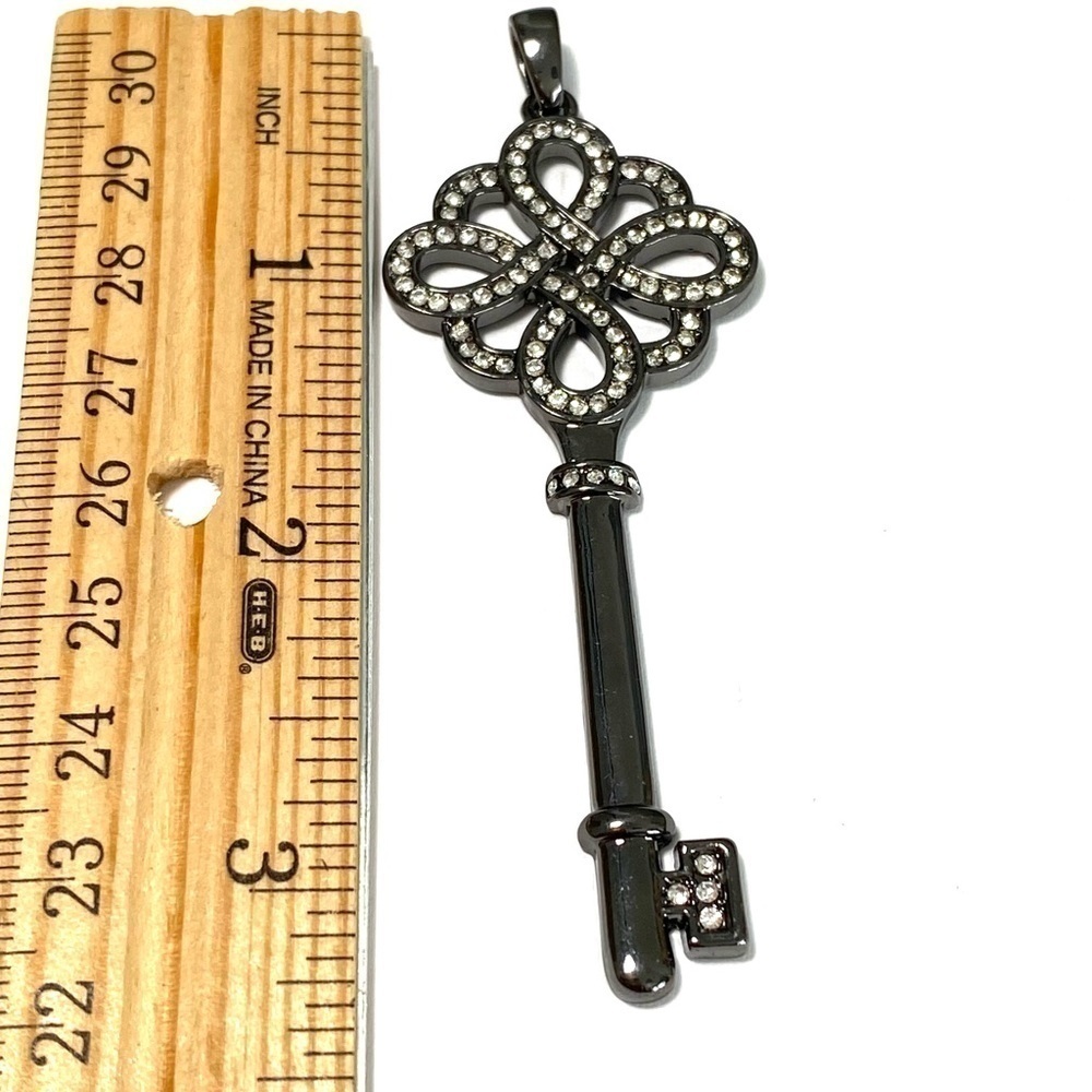 Key Pendant Gunmetal Tone Rhinestone Large - Picture 4 of 6
